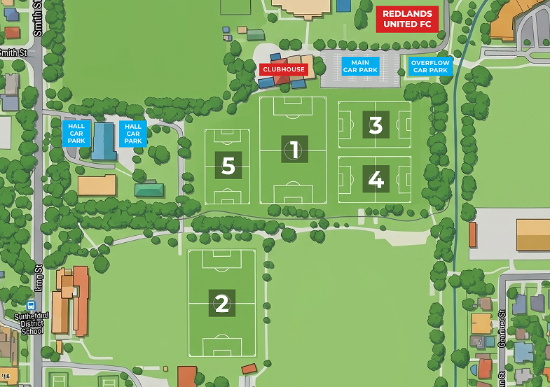 Map of the Redlands FC field layout